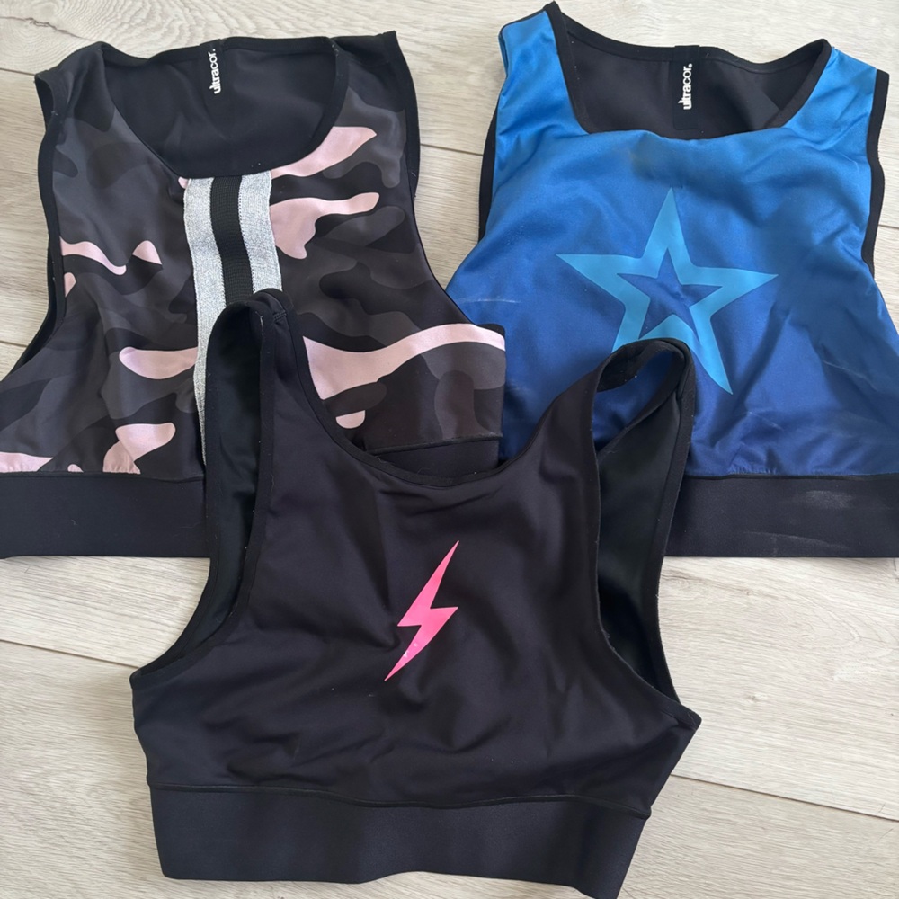 Ultracor Sports Bras Set - Black, Blue, Pink